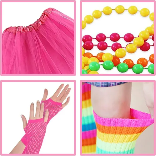 Vista 2 de WOKNOW Disfraces de los años 80 para mujer, falda tutú para mujeres y niñas, trajes de fiesta temática de los años 80