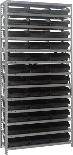Vista 514 de Quantum QSBU-245BK Heavy Duty Shelving Unit with (7) Shelves and (24) QUS245 Black Bins for Garage Warehouse Storage Distribution 400 lb Load