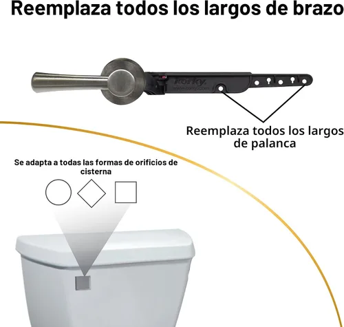 Vista 5 de Palanca y manija de inodoro de metal de brazo fuerte Korky - Universal para adaptarse a inodoros de montaje frontal, angular, lateral, izquierdo
