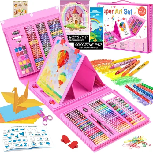 Vista 10 de Suministros de arte, paquete de 272 juegos de arte para niñas, niños, adolescentes, artistas, caja de arte de regalo de lujo con caballete triple