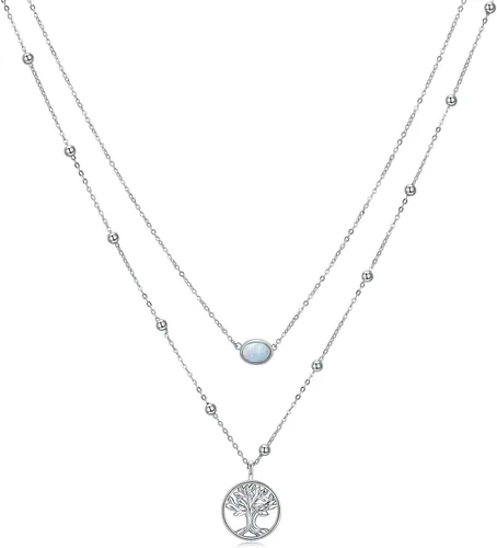 Vista 17 de MONGAS Árbol de la vida/cruz infinita/cerradura y llave/loto/hamsa/caballo/fresa/ópalo/látar/libélula/corazón/violín collar en capas de plata