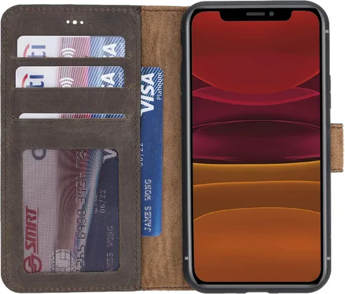 Vista 35 de HARDISTON Funda de piel auténtica hecha a mano compatible con iPhone 11 Pro de 5.8 pulgadas, funda magnética desmontable con tarjeteros - bordes