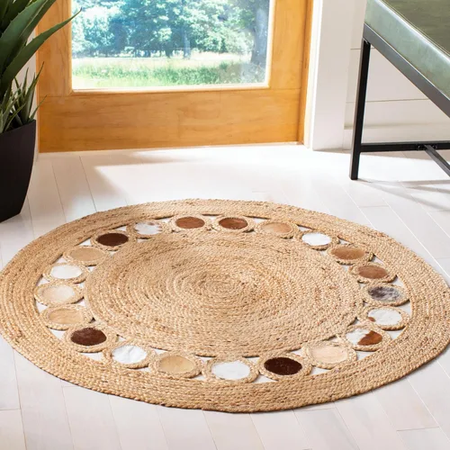 Vista 12 de SAFAVIEH Natural Fiber Round Collection NF370Z - Alfombra redonda de yute y cuero de 3 pies, hecha a mano, color beige y negro