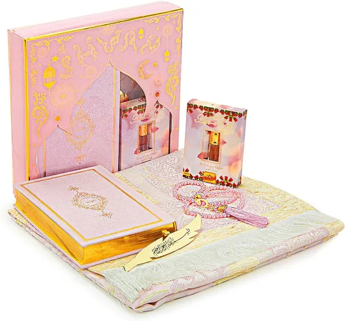 Vista 10 de ihvan online Juego de regalo de oración para hombres y mujeres, alfombra de oración musulmana, tapete de salah, cuentas Taasbih, Sagrado Corán