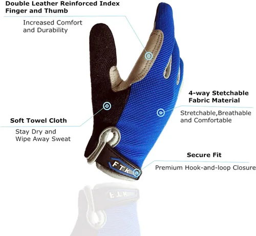 Vista 3 de FINGER TEN Guantes de ciclismo para niños y niñas y jóvenes, par de dedos completos, ciclismo de motocross, pantalla táctil, bicicleta de montaña
