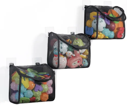 Vista 11 de Goowin Almacenamiento de juguetes de baño, soporte para juguetes de baño, organizador de juguetes de baño con aberturas grandes de 3 compartimentos
