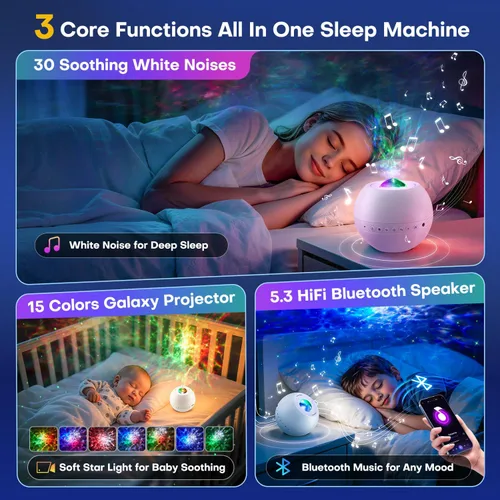 Vista 2 de Sound Machine Light Projector, 30 Sleep Sounds for Adult, Bluetooth Speaker Multicolor