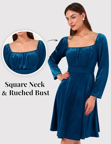Vista 2 de Wedtrend Women's Velvet Dress Square Neck Mini Party Dress Long Sleeve Cocktail Dress