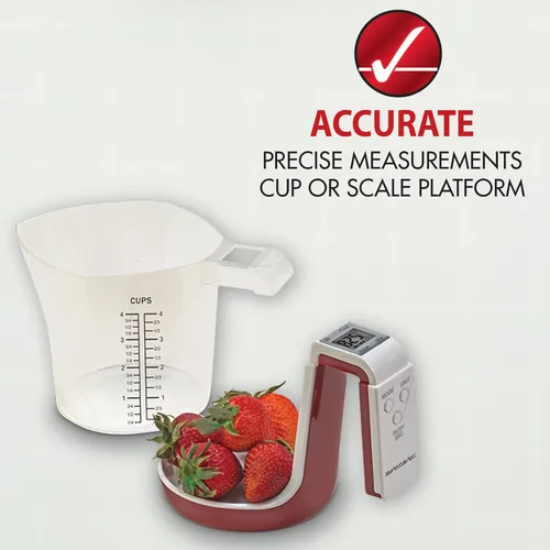 Vista 2 de Escala digital de taza de medición de cocina Báscula de alimentos de 4 tazas, taza lavable desmontable, tara, 5 modos, g/lb-oz/fl oz/taza