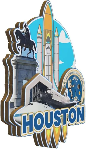 Vista 2 de Imán de madera para nevera de Houston, Texas, Estados Unidos, 3091, monumentos de viaje, coleccionables, recuerdos, decoración hecha a mano