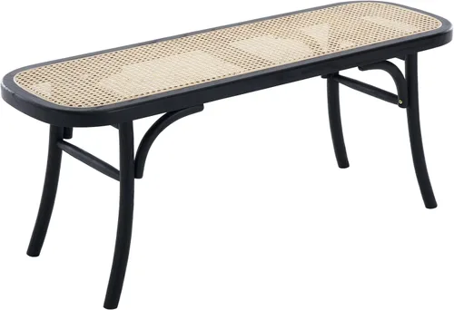 Vista 4 de Kmax Banco tapizado de mimbre de mimbre Banco de entrada de madera maciza rústica de 45 pulgadas para sala de estar/dormitorio/pasillo - negro