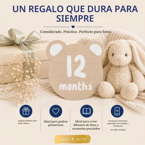 Vista 5 de Kate & Milo Teddy Bear - Discos marcadores de hitos para bebé, 1-12 meses Oso