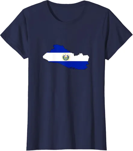 Vista 23 de Camiseta de El Salvador Country Outline on Flag