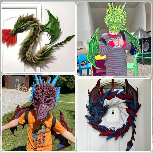 Vista 6 de Disfraz de alas de dragón para niños, juego de máscara de cola de dinosaurio para cosplay