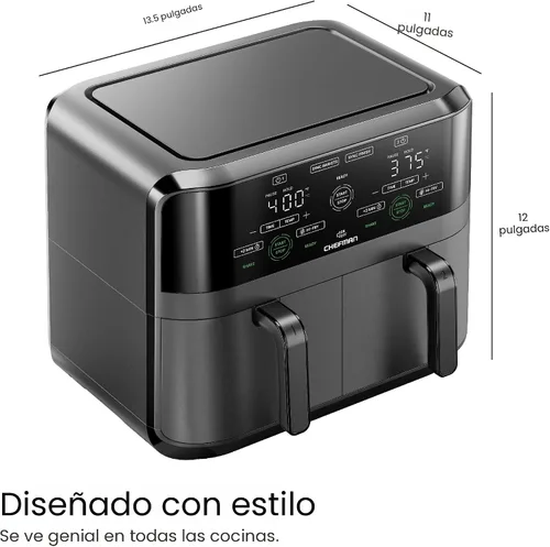 Vista 9 de Chefman Freidora de Aire de Doble Canasta de 6 Cuartos - Pantalla Táctil Digital, Smart Sync Finish, Hi-Fry, Apagado Automático, 2 Canastas de Freír