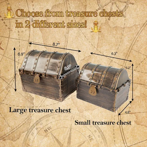 Vista 4 de Lingway Toys Cofre del Tesoro Pirata Grande para Niños Favorito del Maestro Caja de Almacenamiento de Colección de Tesoros con 2
