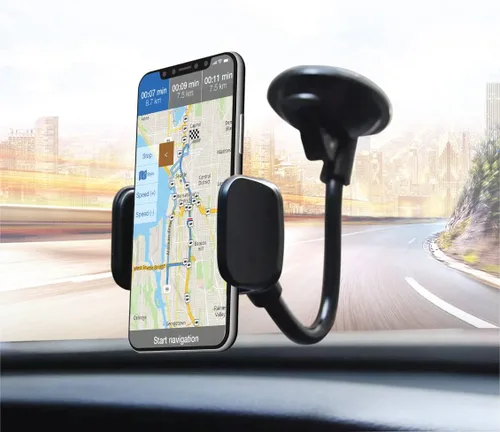 Vista 4 de LAX Gadgets Soporte de teléfono para automóvil, negro, ventosa para parabrisas o tablero, compatible con iPhone 13, 12, 11, Samsung Galaxy S20, Note