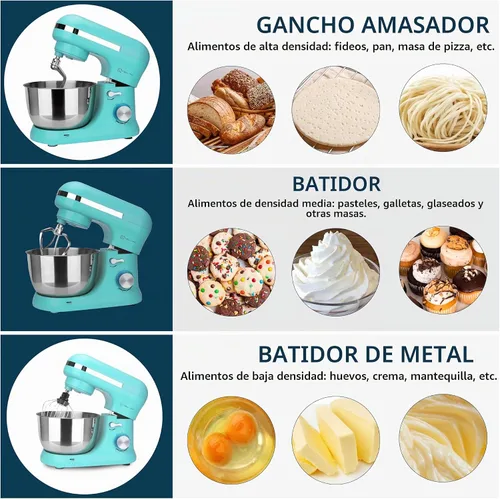 Vista 6 de CULINARY CHEF - Batidora de pie de 4.5L con cuenco de acero inoxidable, batidora eléctrica de cocina con cabezal abatible, gancho para masa, batidor