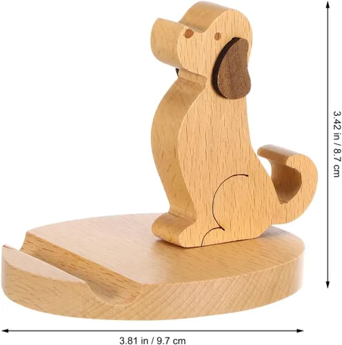 Vista 3 de Didiseaon Soporte de madera para teléfono celular con forma de cachorro, soporte para teléfono inteligente, soporte para tableta, soporte manos