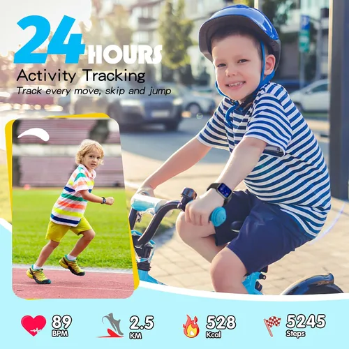Vista 4 de Reloj inteligente para niños y niñas, rastreador de actividad física para niños, esfera de bricolaje de 1.5 pulgadas, 19 modos deportivos, monitor