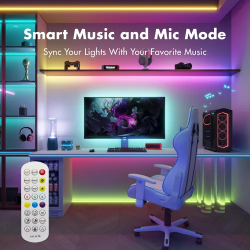 Vista 4 de Tira de luces LED de 50 pies, Smart IC RGB segmentado DIY cambio de color, efectos de persecución de arco iris, aplicación WiFi/control de voz