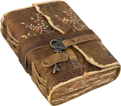 Vista 8 de Diario de cuero del Árbol de la Vida - Diario antiguo hecho a mano con borde envejecido y papel vintage encuadernado en cuero - Diario del Libro