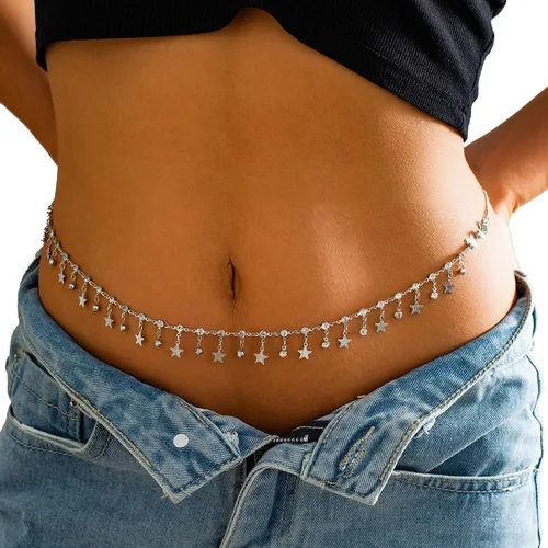 Vista 2 de Sexy estrellas colgante de diamantes de imitación cadena de cintura cinturón verano estrella borla cadena cuerpo cadena festival rave vientre collar