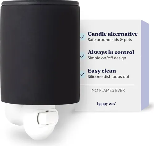Vista 2 de Calentador de Enchufe Negro Happy Wax para Cera Perfumada - Enchufe de Pared Cerámico Compacto para Fragancia del Hogar - Pequeño con Plato