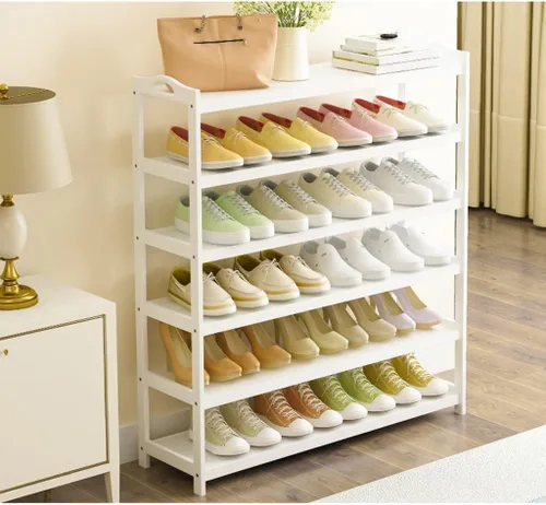 Vista 3 de Zapatero para zapatos, zapatero de pie independiente, zapatero simple zapatero multicapa para el hogar, porche económico de madera maciza