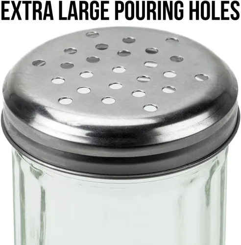 Vista 5 de 1 paquete de 12 onzas para especias y quesos Tarro de cristal, tapa de metal y agujeros extra grandes para parmesano y especias por Back of House