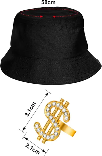 Vista 5 de Kit de disfraz de hip hop, accesorios de rapero de los años 8090, disfraz de hip hop, traje de los años 90 para hombres y mujeres, sombrero y lentes