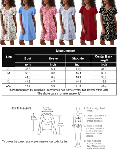 Vista 6 de Ekouaer - Pack de 2 camisones de manga corta para mujer, cómodos y suaves, pijama estilo vestido para dormir