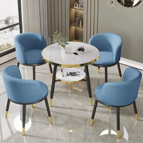 Vista 9 de YVYKFZD Office Reception Room Club Table, Simple Kitchen Dining Table Set with Storage Shelf, Round Conference Table for 4, Business Conference Room