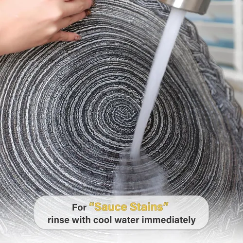 Vista 5 de myHomeBody Juego de 8 manteles individuales redondos trenzados, tejidos resistentes al calor, manteles individuales para mesas de comedor, debajo