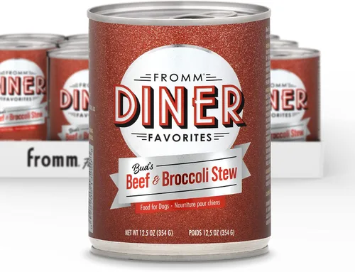 Vista 15 de Fromm Diner Favorites Bella's Beef Barkundy Stew - Comida húmeda prémium para perros, receta de carne de res, caja de 12 latas