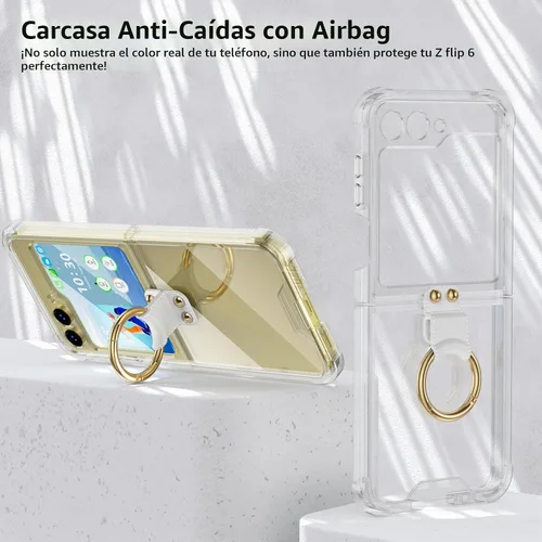 Vista 6 de Funda transparente para Samsung Galaxy Z Flip 6 con anillo, anticaídas a prueba de golpes para Z Flip 6 5G 2024