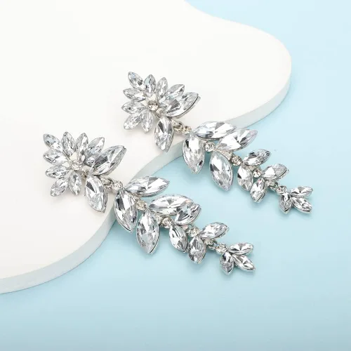 Vista 4 de Kercisbeauty Pendientes de araña de novia de boda, diamantes de imitación de champán, aretes largos de cristal delicado dorado, joyería para mujeres