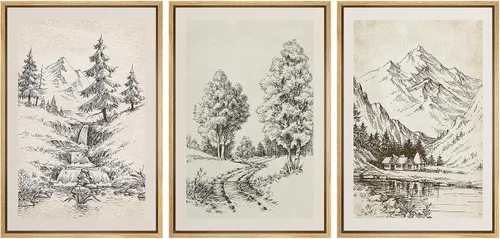 Vista 55 de Ashbrook Set de Arte de Pared en Lienzo Enmarcado, Naturaleza, Horizonte de Playa Nebulosa, Ilustraciones de Área Silvestre, Bellas Artes, Paisaje