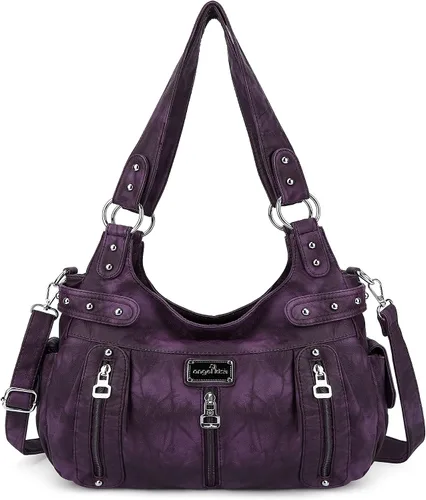 Vista 20 de Angelkiss Bolsos grandes y carteras para mujer de cuero sintético lavado tipo hobo, bandolera, bolso cruzado, bolso de hombro, bolso de mano