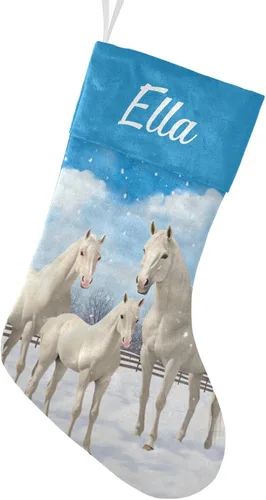 Vista 10 de Calcetines de Navidad personalizados con diseño de unicornio y flores con nombre, medias de Navidad personalizadas para decoración de fiestas