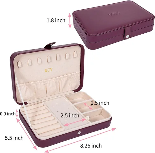 Vista 4 de KCY Joyero para mujeres y niñas, estuche organizador de joyas de viaje pequeño, de piel sintética, portátil, cajas de almacenamiento para anillos