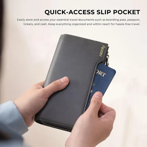Vista 3 de Alldialy RFID 24 - Cartera para tarjetas de crédito, cartera de pulsera de gran capacidad para mujer con cremallera, Gris