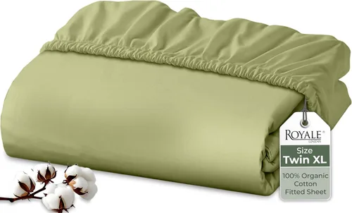 Vista 42 de Royale Linens Sábana bajera ajustable de 100% algodón orgánico - Tejido de percal - Sábanas bajeras de bolsillo profundo súper suaves - Sábana