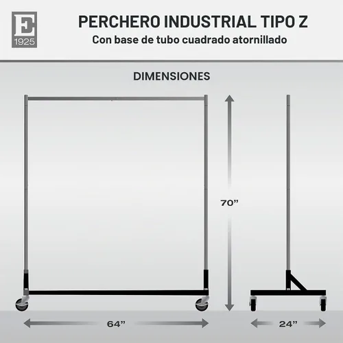 Vista 2 de Econoco perchero comercial con base en forma de Z con ruedas, construcción KD Tubo cuadrado duradero