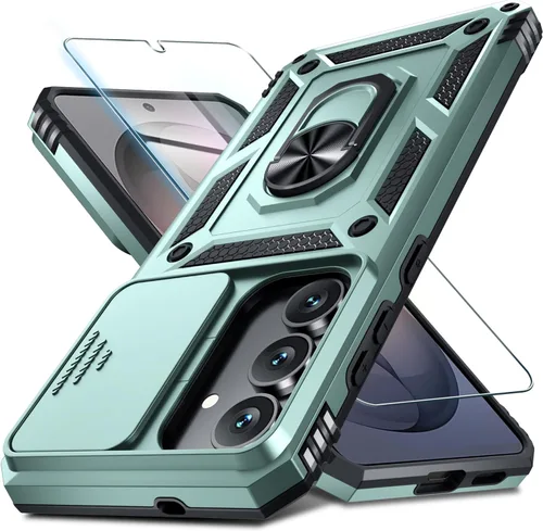 Vista 28 de Janmitta Compatible con Samsung Galaxy S24 FE Funda con Cubierta Deslizante Integrada para Lente de Cámara + Protector de Pantalla + Soporte de Azul