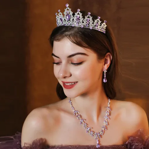 Vista 3 de PRINCESS BRIDE Women Jewelry Set Tiara Set with Earrings and Necklace Gold Gothic Rhinestone Bridesmaid Jewelry Set for Wedding Costume Hair