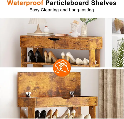 Vista 6 de SogesPower Zapatero de pie de 5 niveles de madera, organizador de zapatos de 29.5 pulgadas con estante de almacenamiento de zapatos con tapa