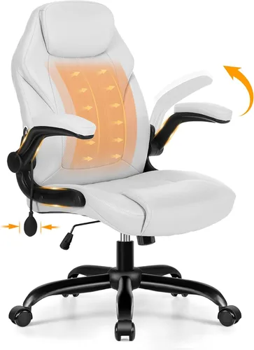 Vista 11 de Silla de Escritorio de Oficina, Silla Ergonómica para Computadora con Brazos Abatibles Acolchados y Soporte Lumbar Ajustable, Silla Ejecutiva