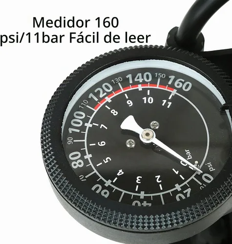 Vista 3 de Bomba de piso de bicicleta con medidor 160 psi Bomba de bicicleta Presta y válvula Schrader
