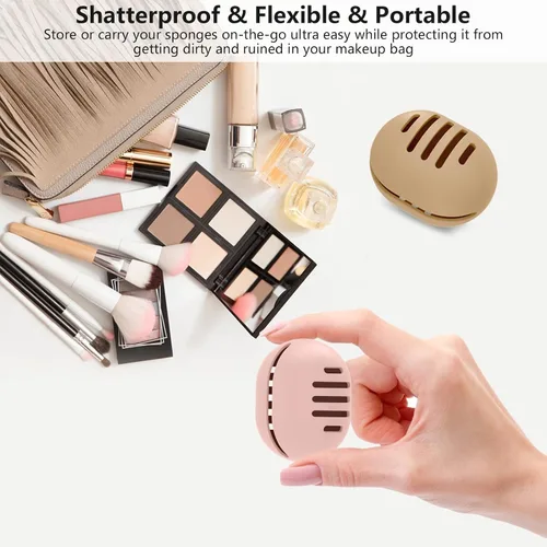 Vista 7 de 4 piezas de soporte para Beauty Blender Estuche de soporte para esponja de maquillaje de silicona transpirable de doble cara para viajes o uso